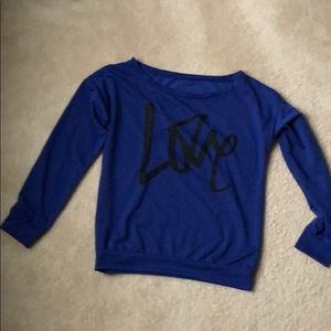 Blue “Love” off the shoulder sweatshirt